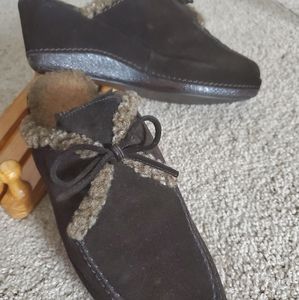 Stuart Weitzman 7N Suede wedge leather Mules